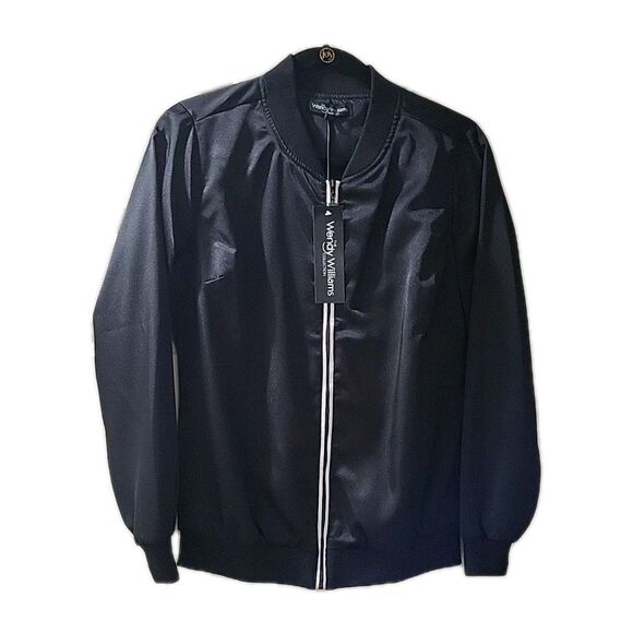 Wendy Williams Star Black Satin Bomber Coat Jacket Women's Xsmall Black NWT - Picture 1 of 6